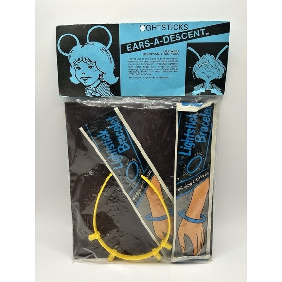 Vintage Halloween Glowing Bunny / Martian Ears LIGHTSTICKS EARS-A-DESCENT Glow - Picture 1 of 7